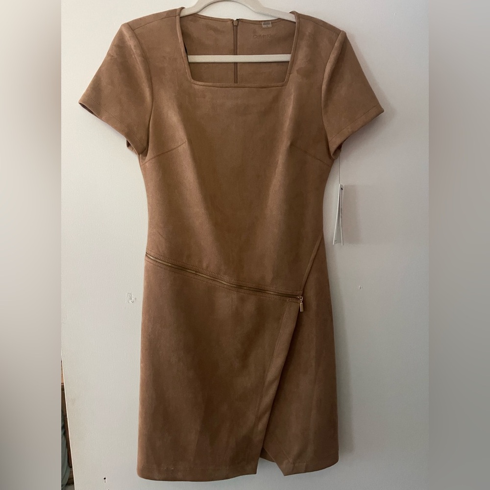 Calvin Klein Tan Asymmetrical Wrap Sheath Dress